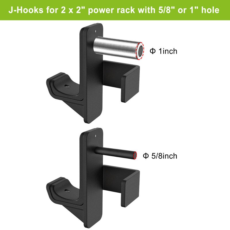 Kipika J-Hooks for 2"" x 2"" Power Rack with 5/8"" or 1"" Hole, Bottom Reinforced Steel Hooks with Rubber Pads, Heavy Duty Power Rack Attachments, Squat Rack Accessories for Strength Training, Set of 2 - Image 3